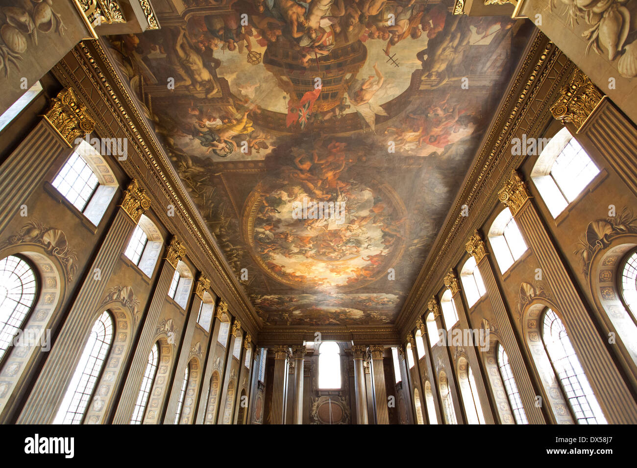 Tha Painted Hall in Greenwich. The hall is part of the Old Royal Naval College. Stock Photo