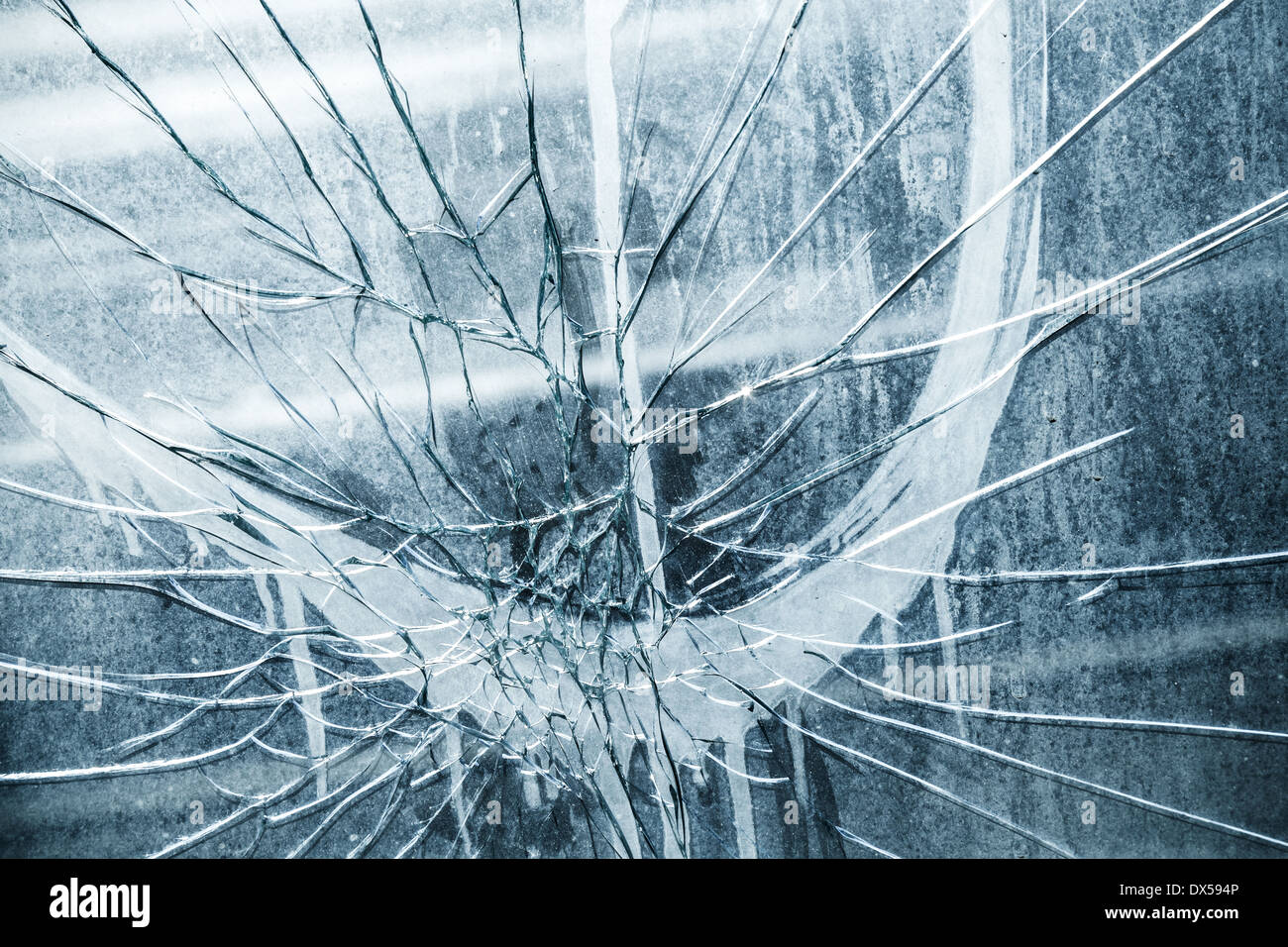 Abstract blue background with dirty broken glass Stock Photo