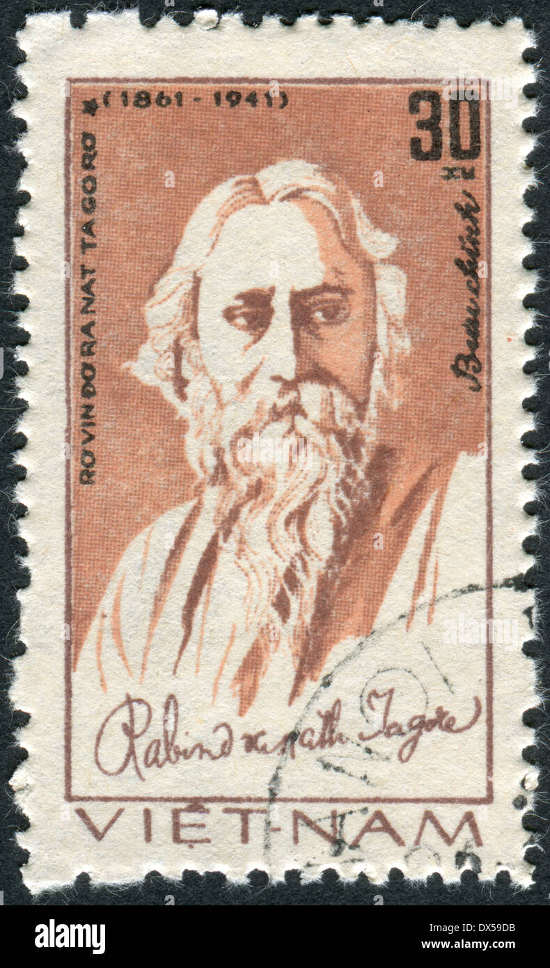VIETNAM - CIRCA 1982: Postage stamp printed in Vietnam shows Rabindranath Tagore, Indian poet, circa 1982 Stock Photo