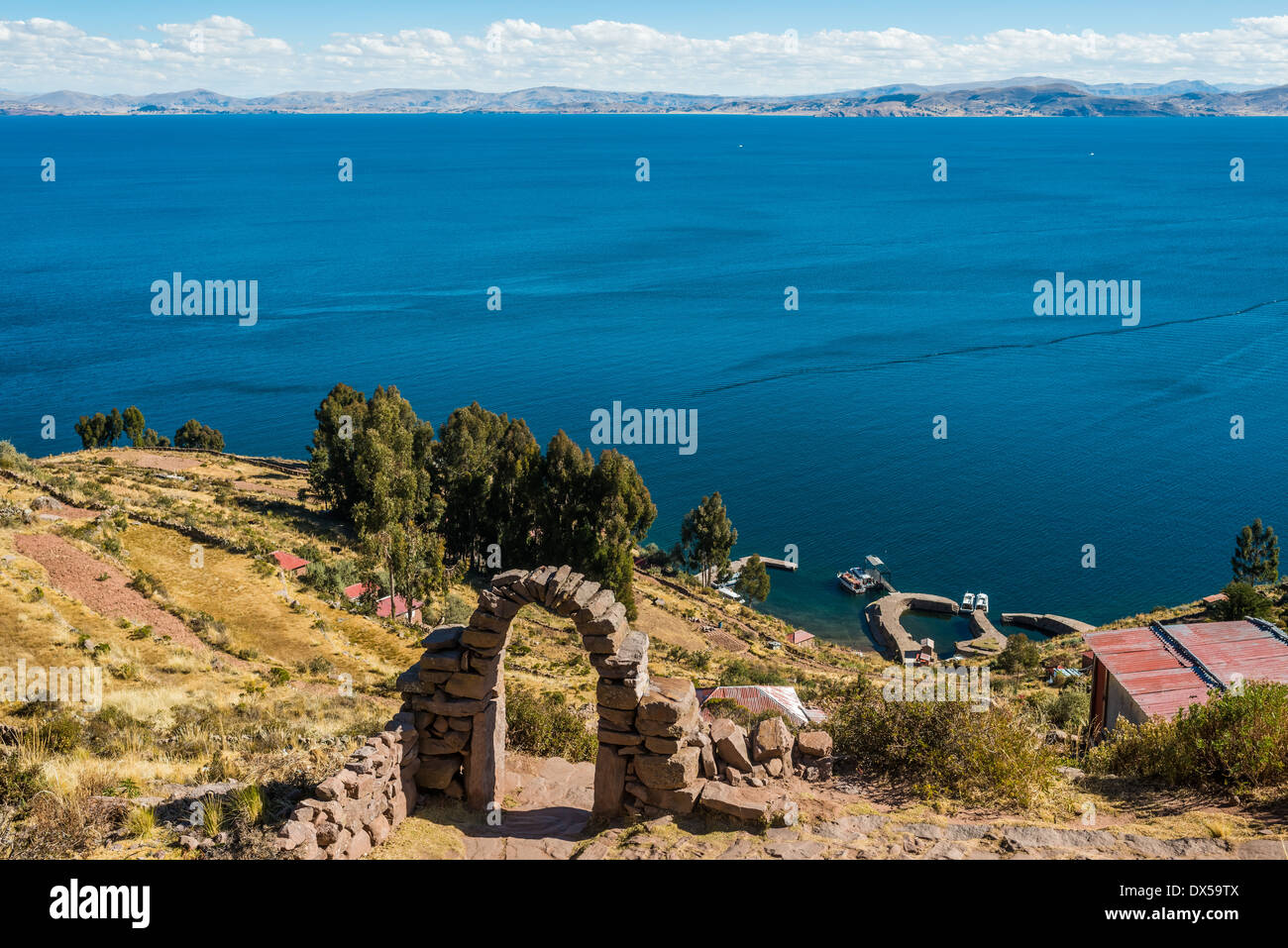 Titicaca Lake from Taquile Island in the peruvian Andes at Puno Peru Stock Photo