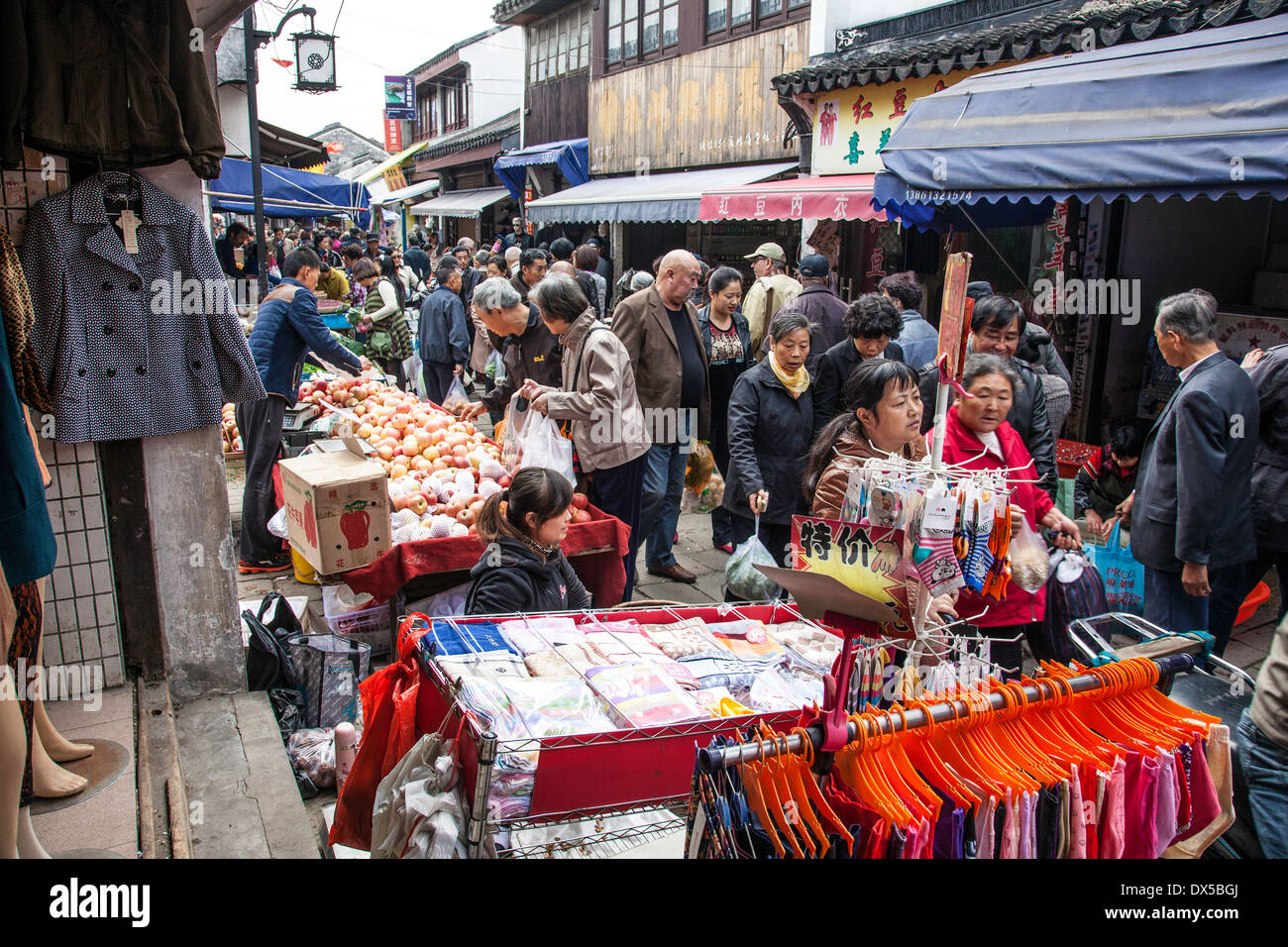 Crowded Flee Market People;House;and Markets along the Canal of Souzhou