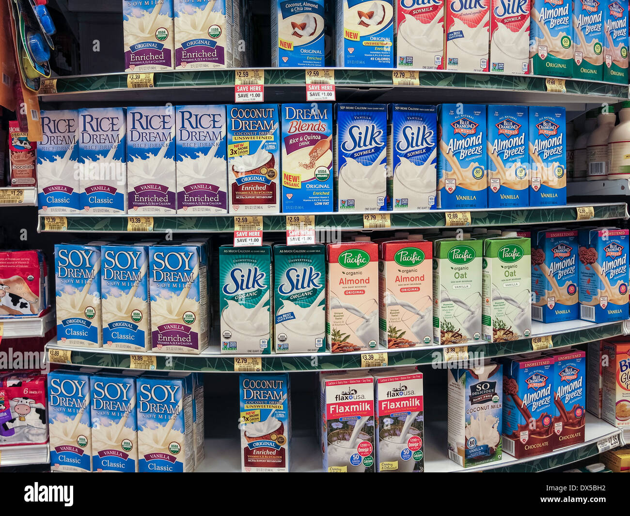 Organic Milk Alternatives Display,Publix Super Market in Flagler Beach, Florida Stock Photo
