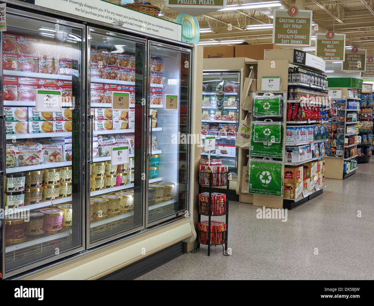 Frozen Foods Section, Publix Super Market in Flagler Beach, Florida Stock Photo