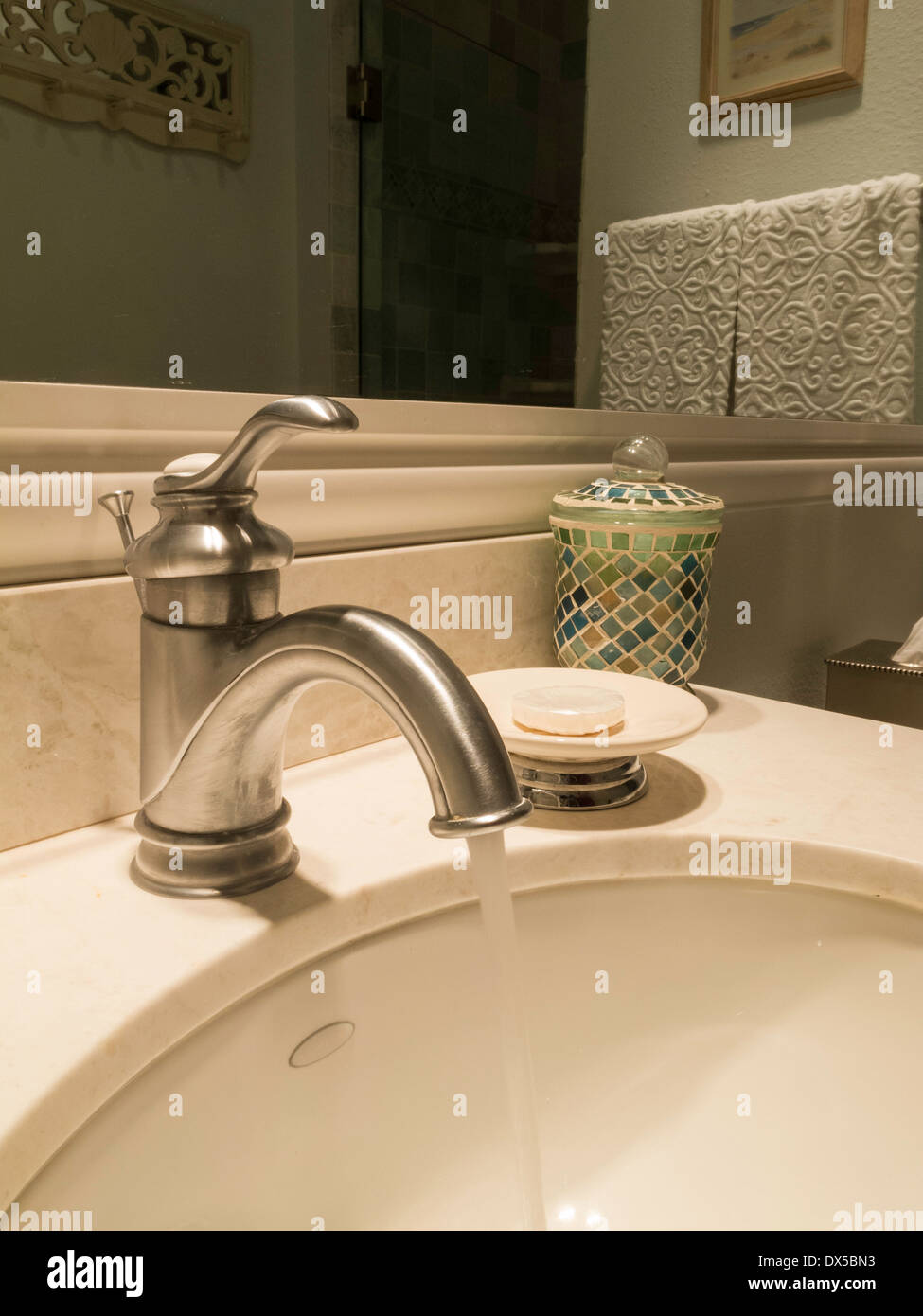 Bathroom Sink Faucet with Running Water Stock Photo Alamy