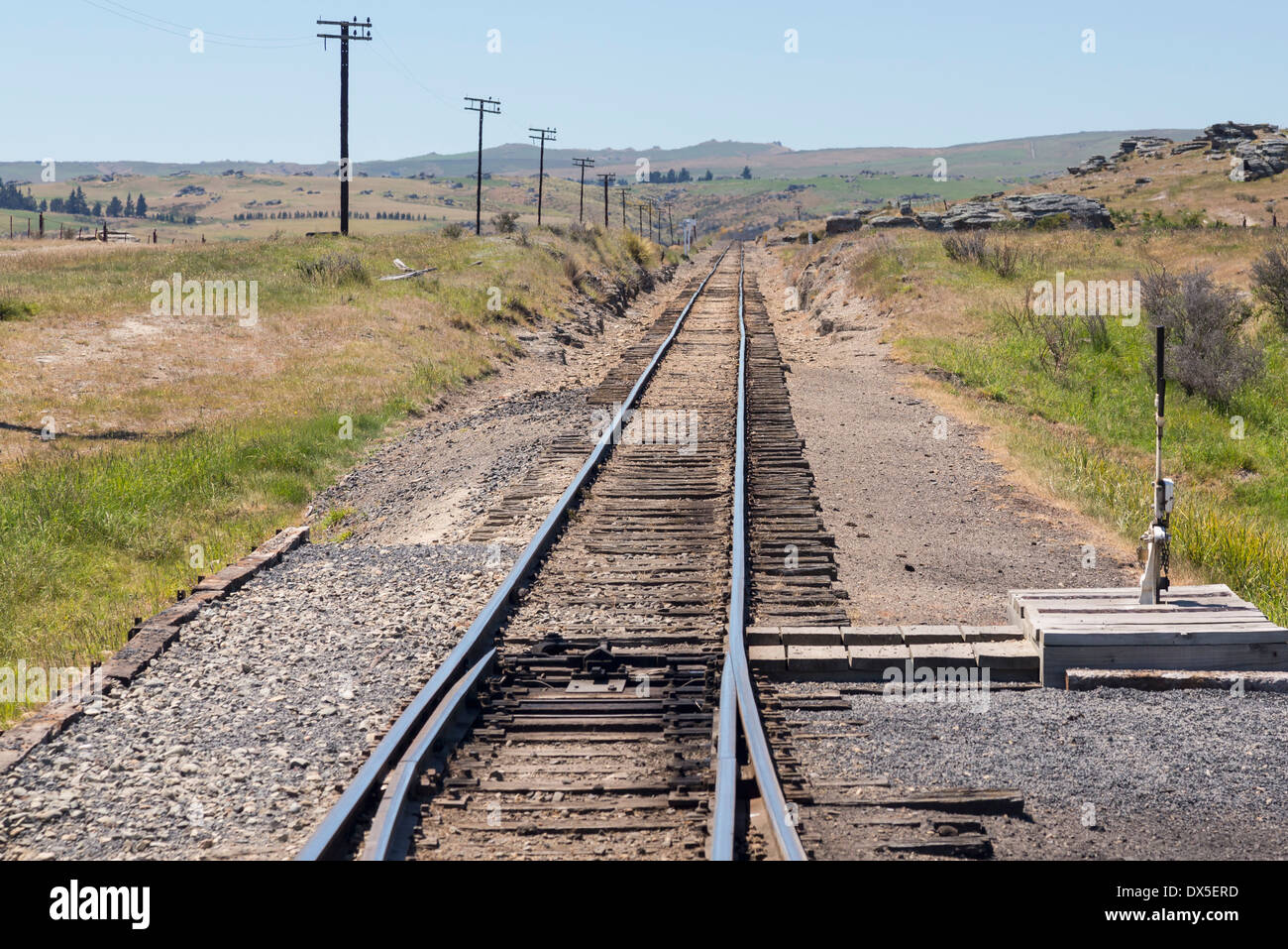 Railway track of Taieri Gorge tourist railway, New Zealand Stock Photo