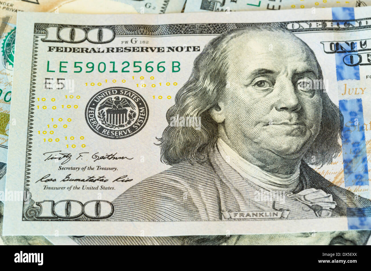 New design of US currency one hundred dollar bill Stock Photo