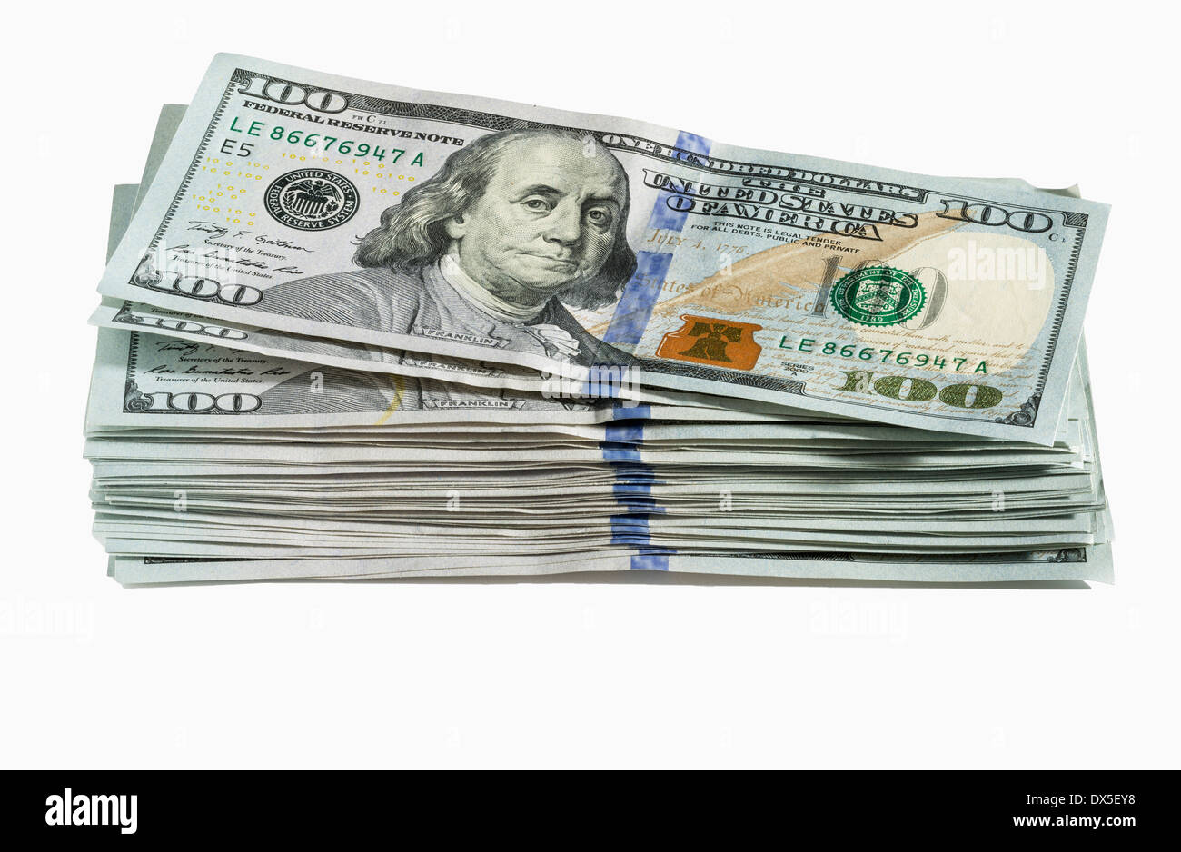 Pile of US currency one hundred dollar bills Stock Photo