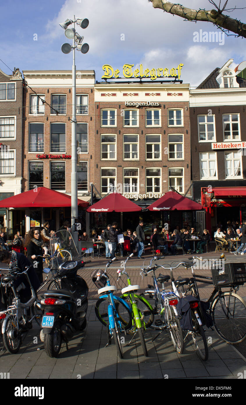 cafes restaurants bars rembrandt square amsterdam netherlands Stock