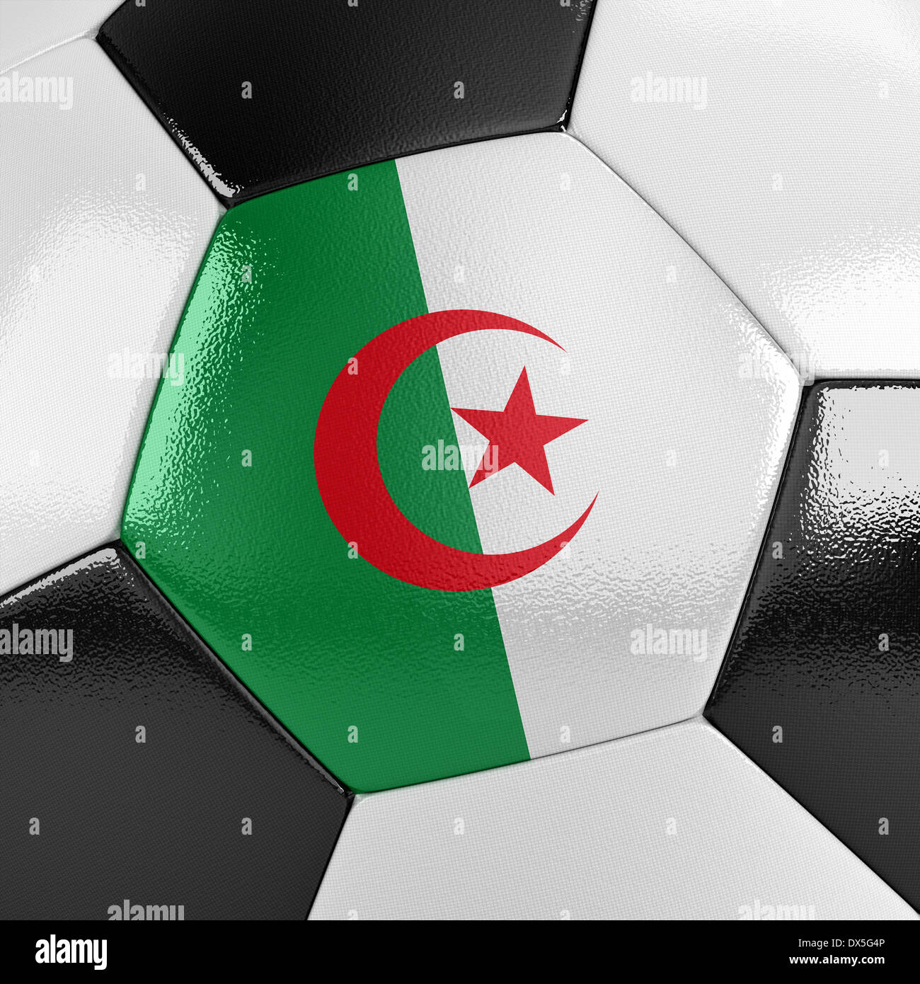 Close up view of a soccer ball with the Algerian flag on it Stock Photo