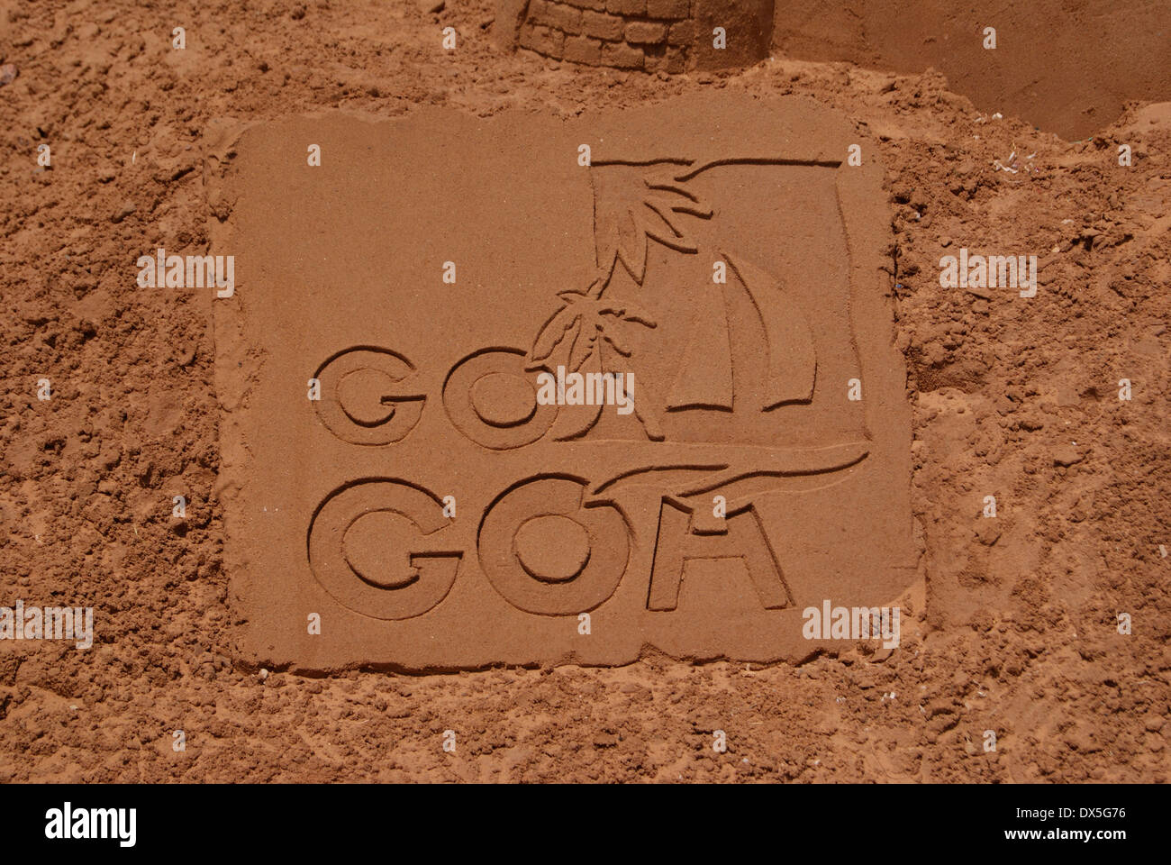 Go Goa Sand Art in Goa Beach India Stock Photo