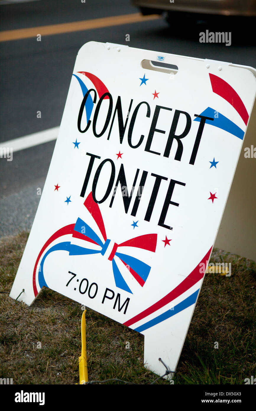 'Concert Tonite' advertisement sidewalk sign Stock Photo