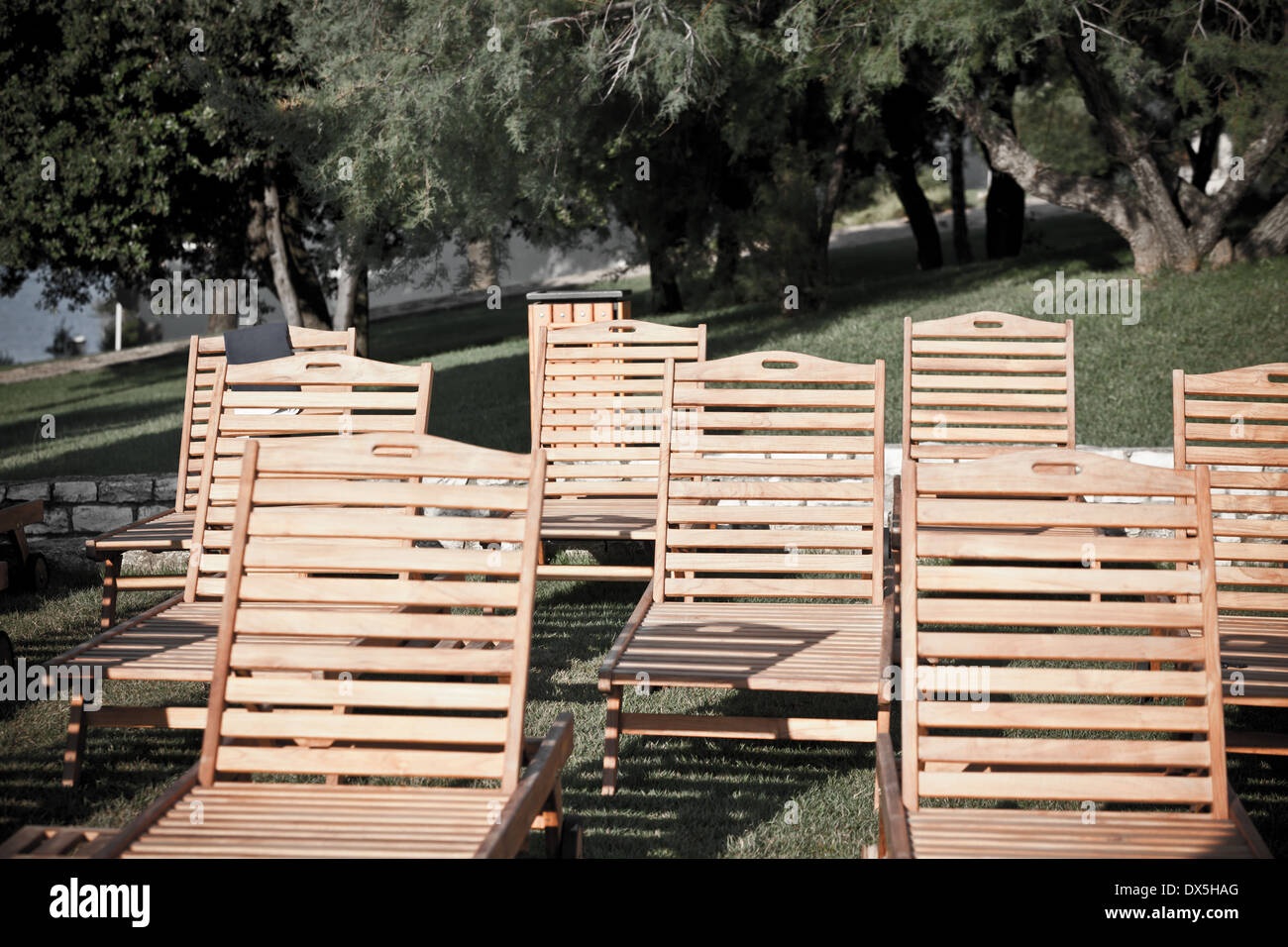 Hotel poolside chairs at lawn horizontal shot stock photo alamy