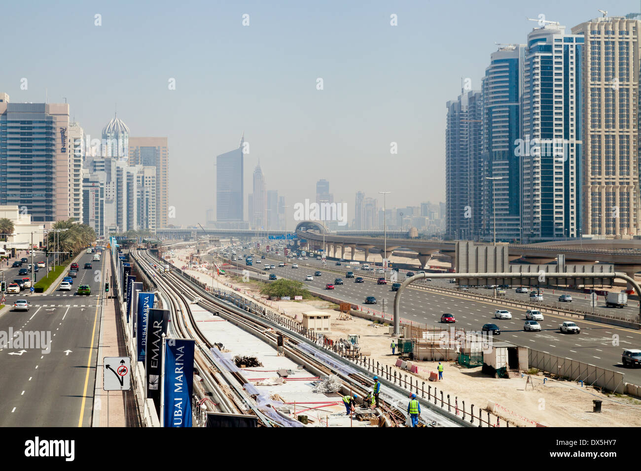 Sheik Zayed Road, Dubai, the main transport highway through the city, Dubai, UAE, United Arab Emirates Middle East Stock Photo