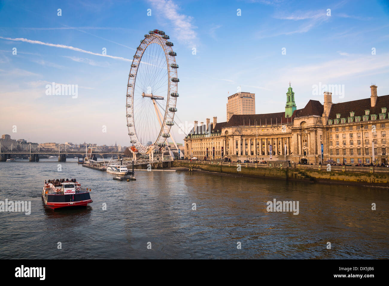 London Eye and former County Hall and GLC building, South Bank, London ...