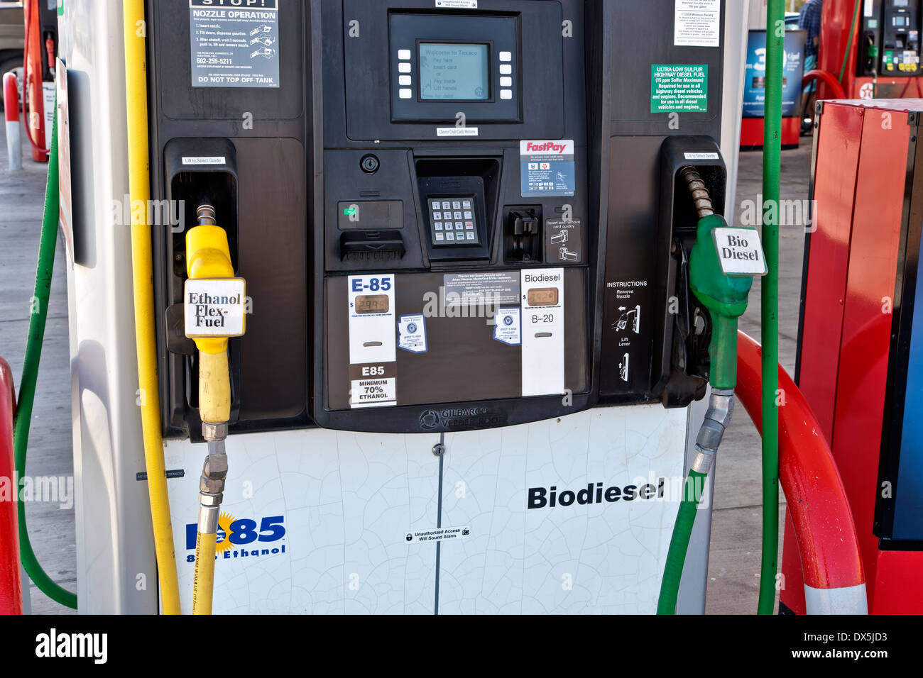 Fuel pump at service station E-85 Flex-fuel & 20% biodiesel. Stock Photo