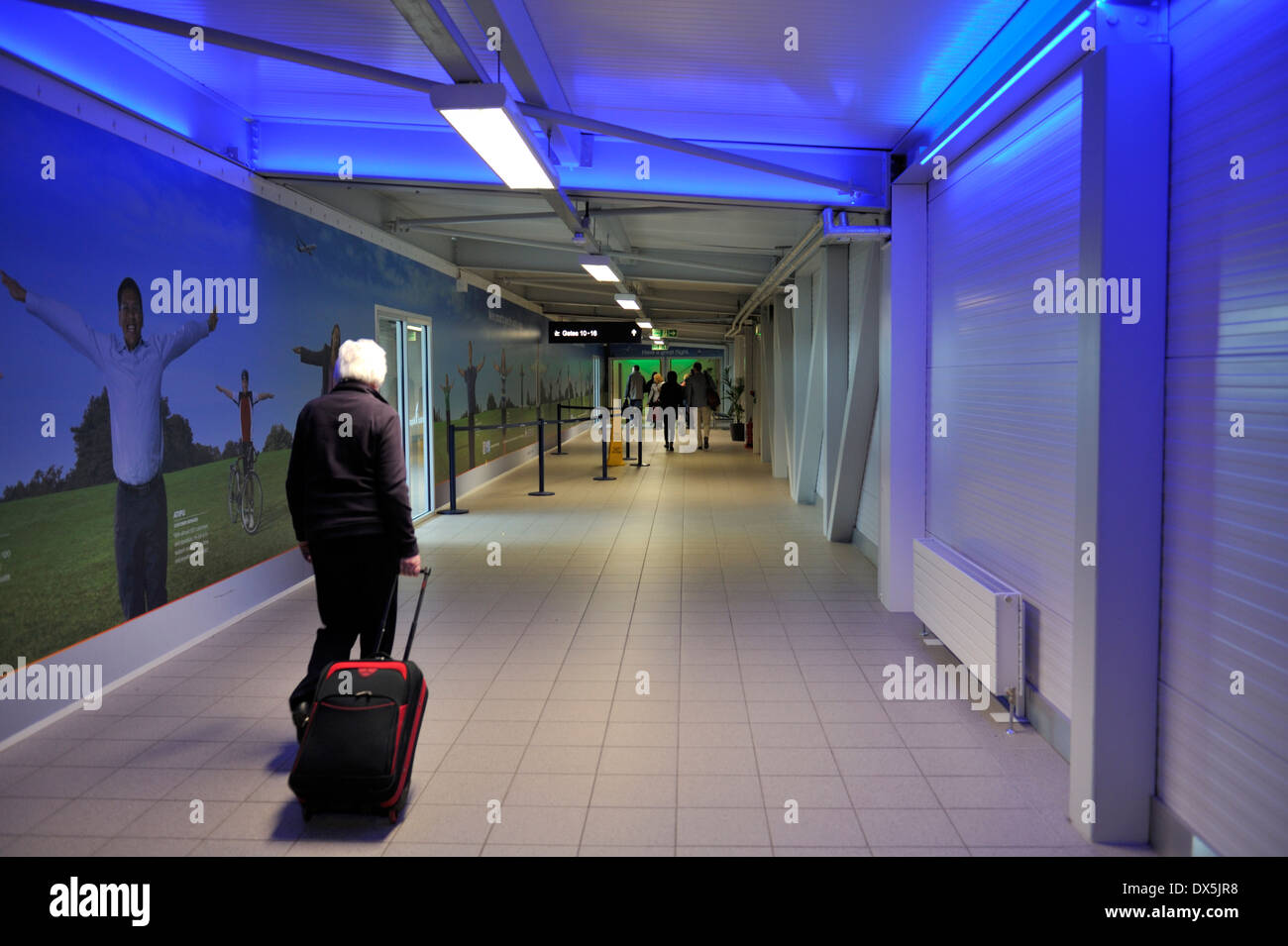 Long walk. Corridor to airplane boarding gate at Bristol airport Stock Photo