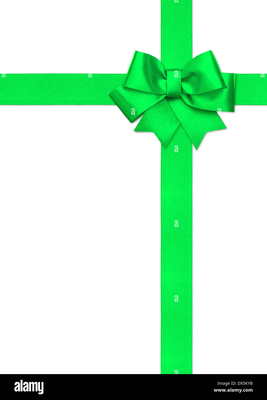 green ribbon bow isolated on white background. gift card concept. festive backdrop Stock Photo