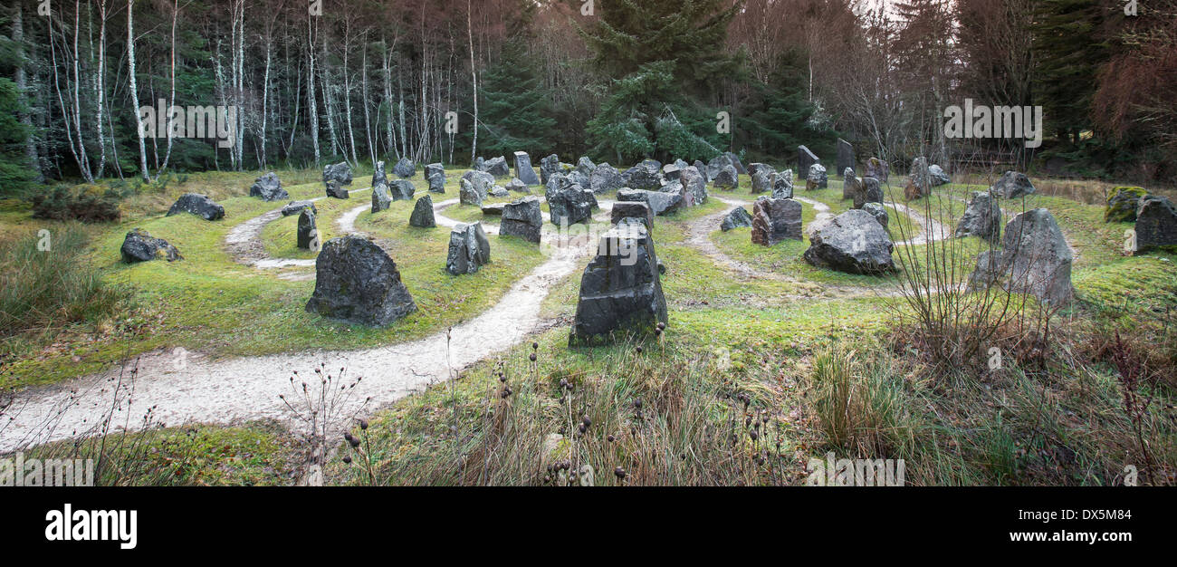 The Touchstone maze at Blackmuir Forest in Strathpeffer, Scotland. Stock Photo