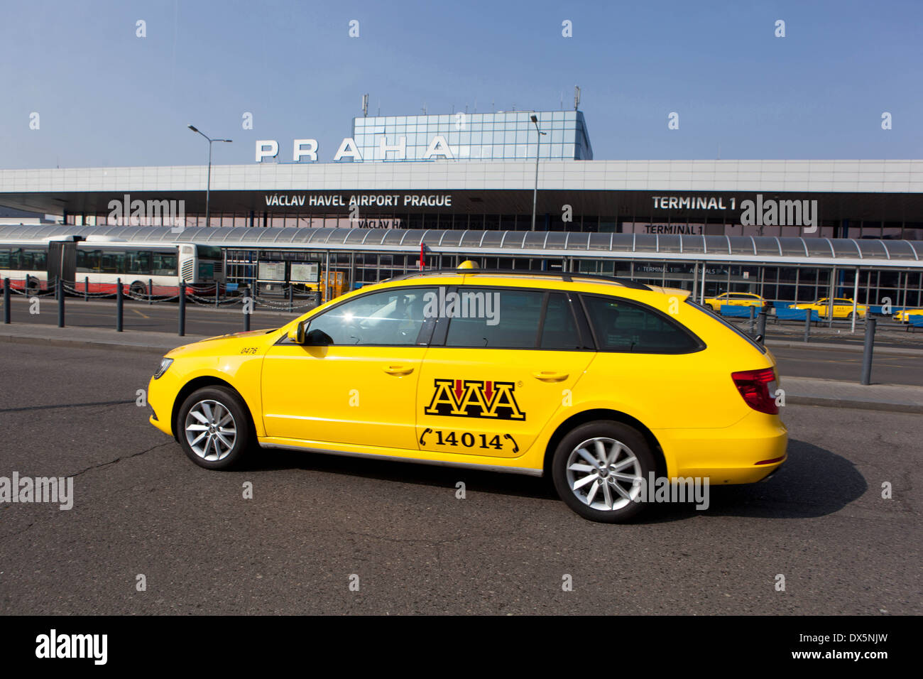 Taxi, cab, car on Airport, Ruzyne, Prague, Czech Republic Stock Photo