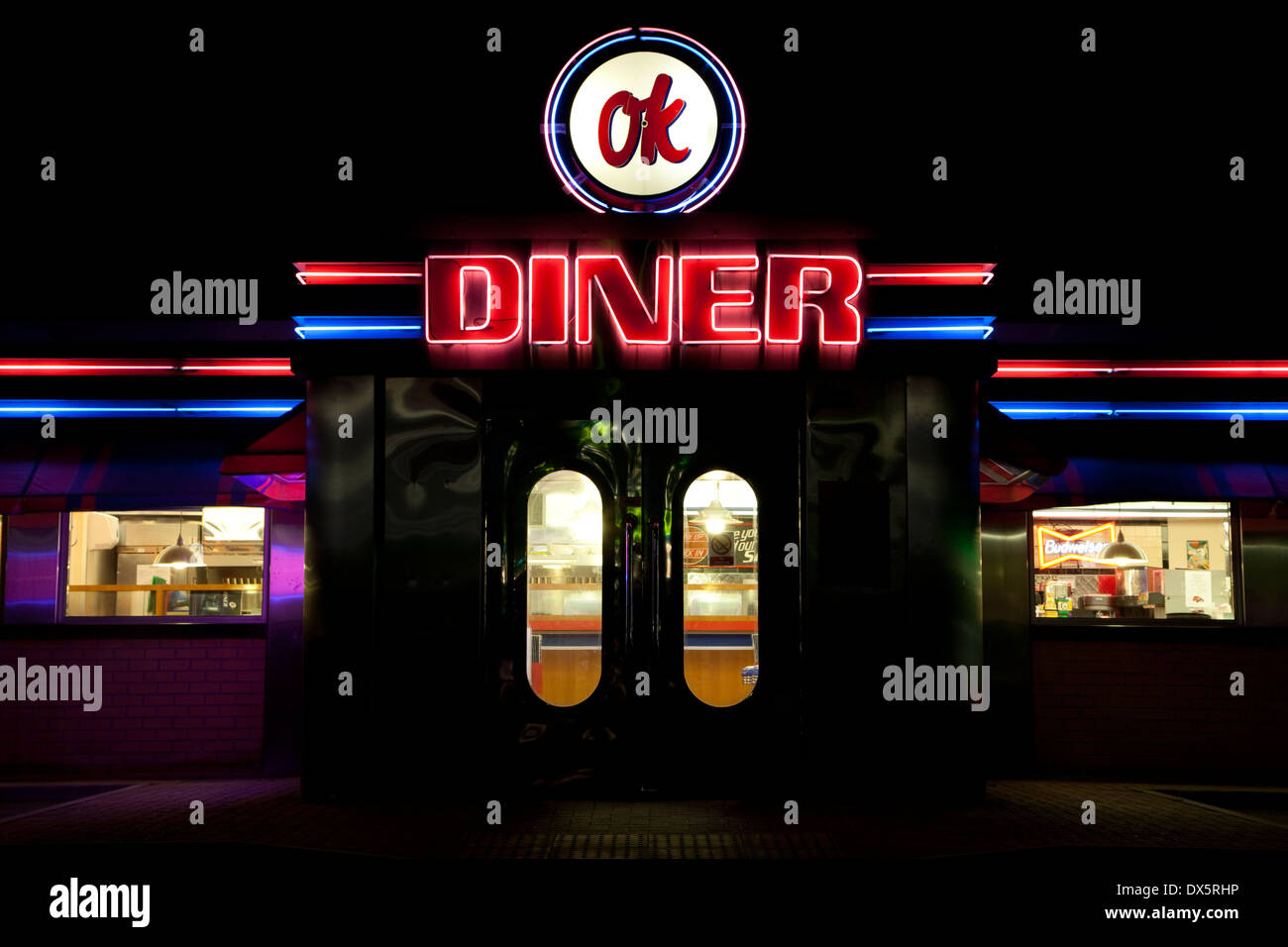Classic 50s American Diner at night Stock Photo