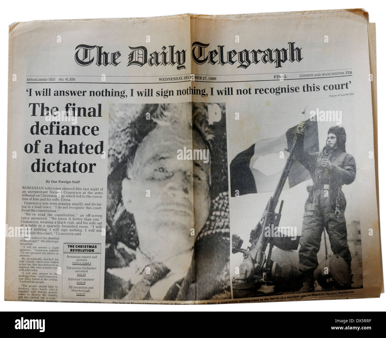 the-daily-telegraph-from-december-27th-1989-announcing-the-execution-DX5RRF.jpg