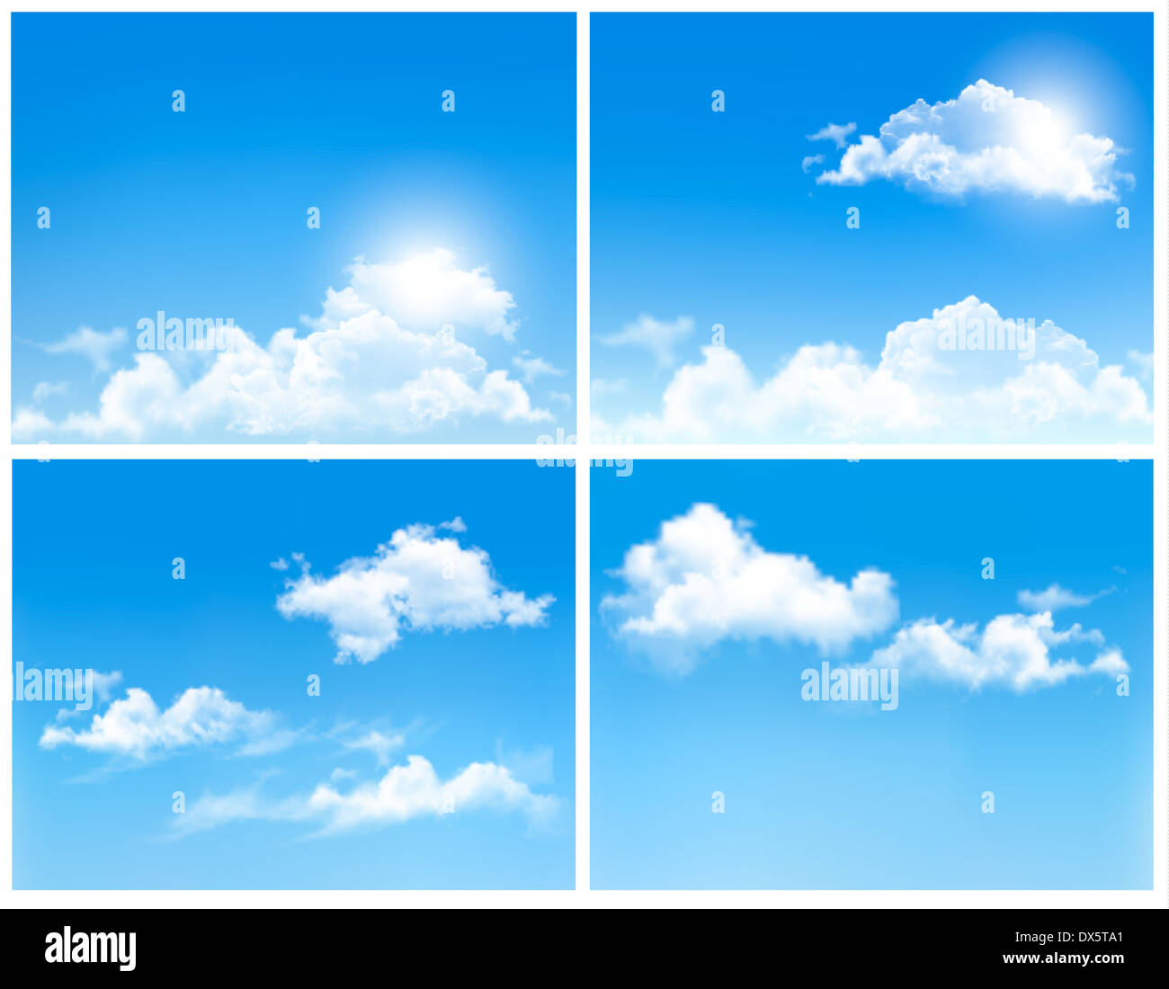 Collection of backgrounds with blue sky and clouds. Vector backgrounds ...