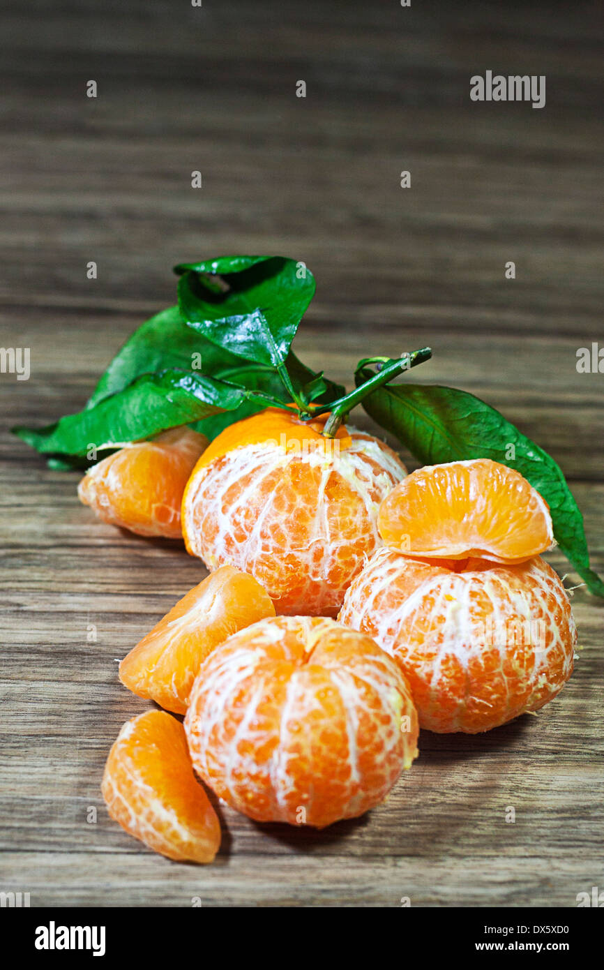 Fresh ripe tangerines without peel Stock Photo