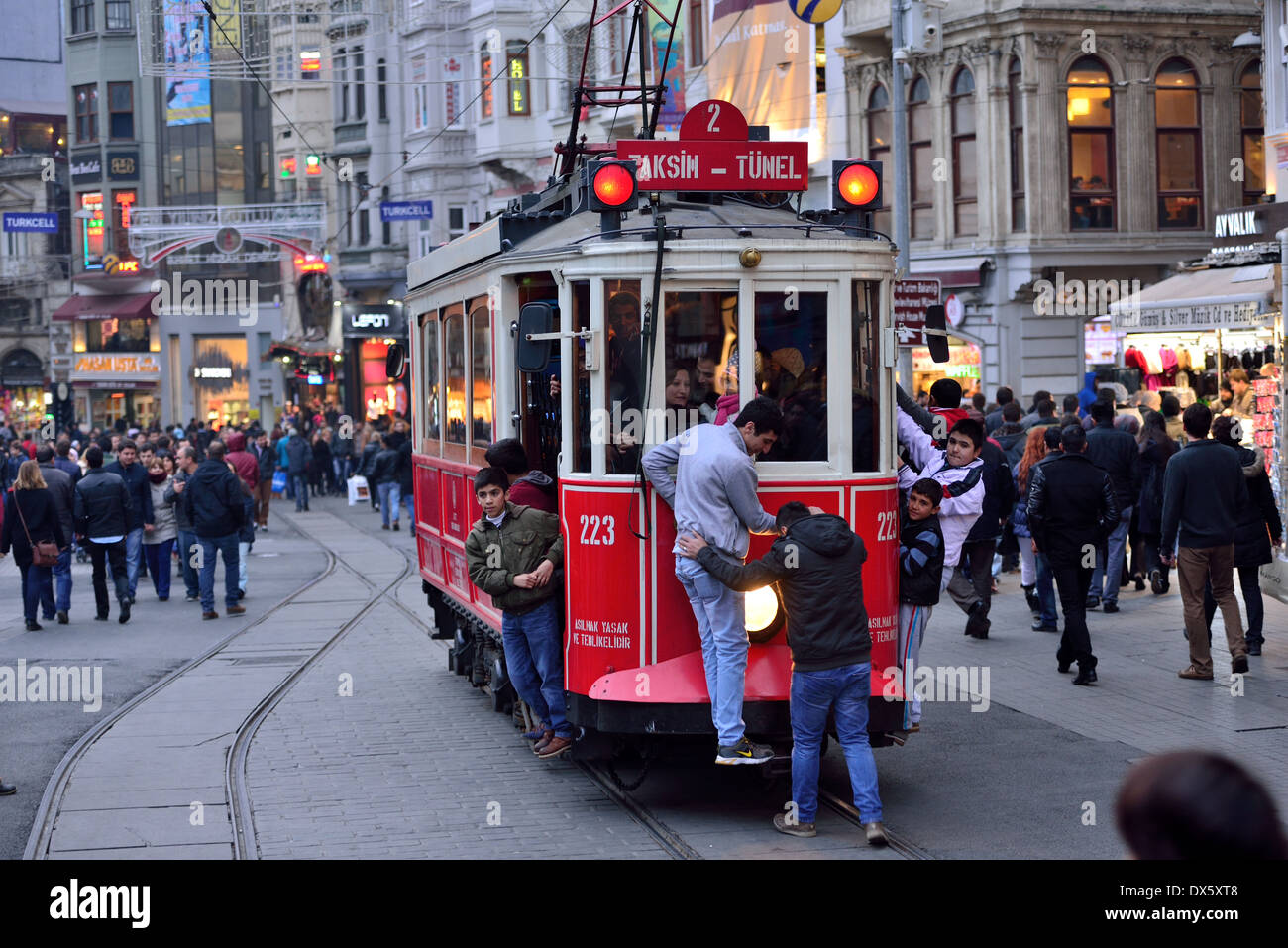 ISTANBUL, TURKEY - JANUARY 12: People walking on Istiklal Street on January 12, 2014 in Istanbul, Turkey. Stock Photo