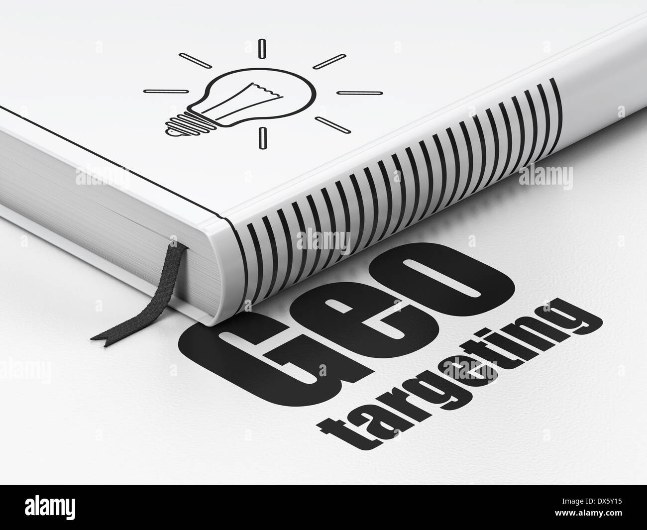 Finance concept book Light Bulb, Geo Targeting on white background
