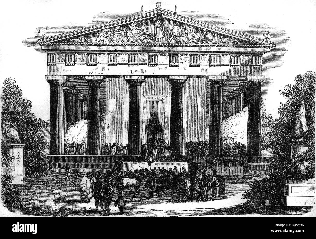 Ancient Greek temple, illustration from book dated 1878 Stock Photo