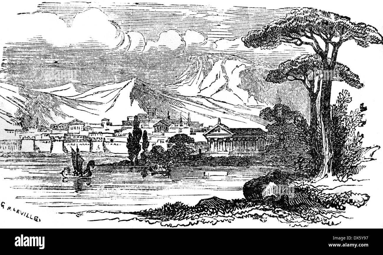 Hellae, View of ancient Greek city, illustration from book dated 1878 Stock Photo
