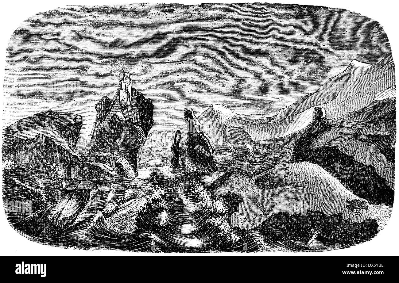 Odysseus at islands of Sirens, illustration from book dated 1878 Stock Photo