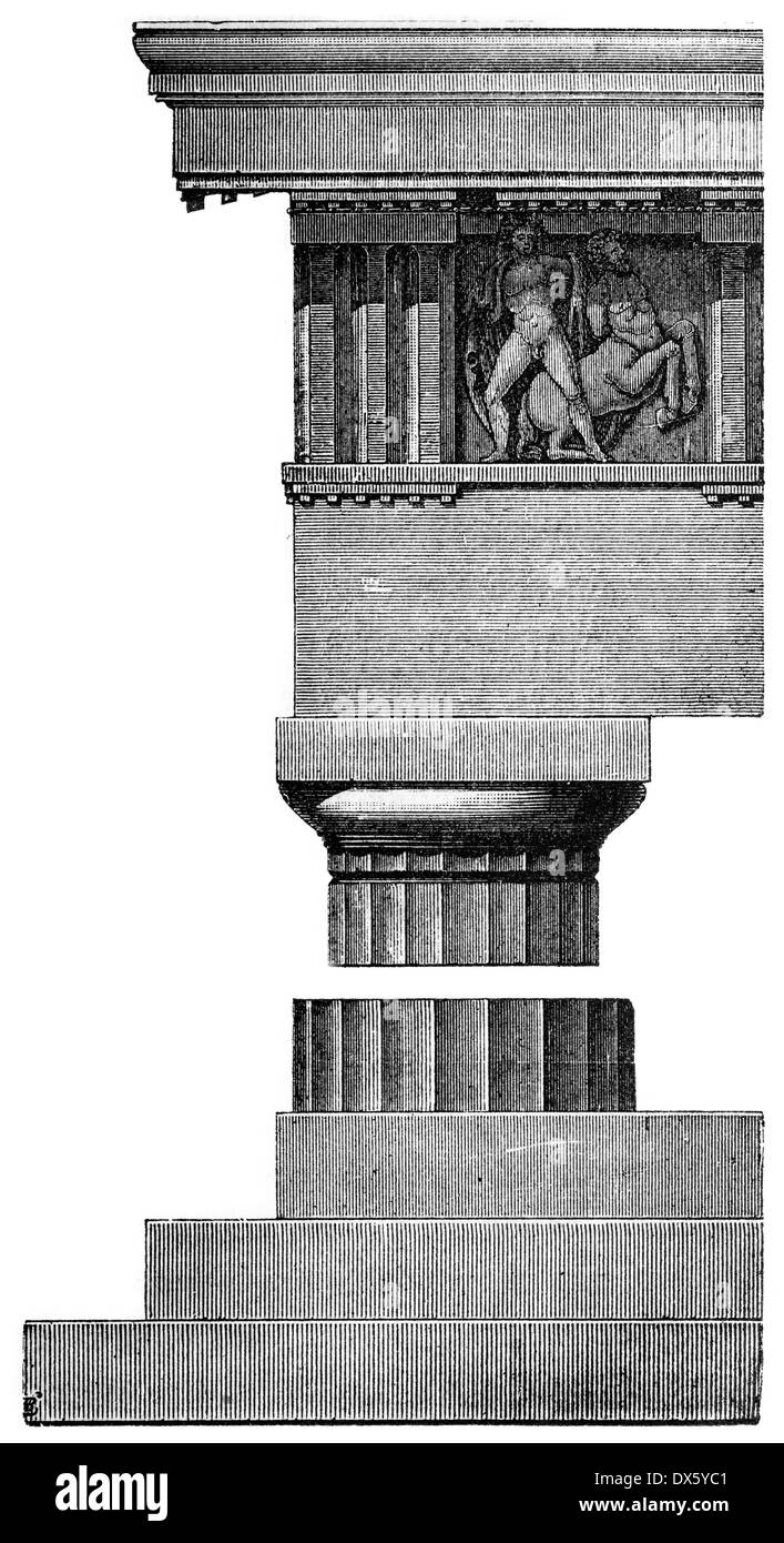 Doric order from Athens Parthenon, illustration from book dated 1878 Stock Photo