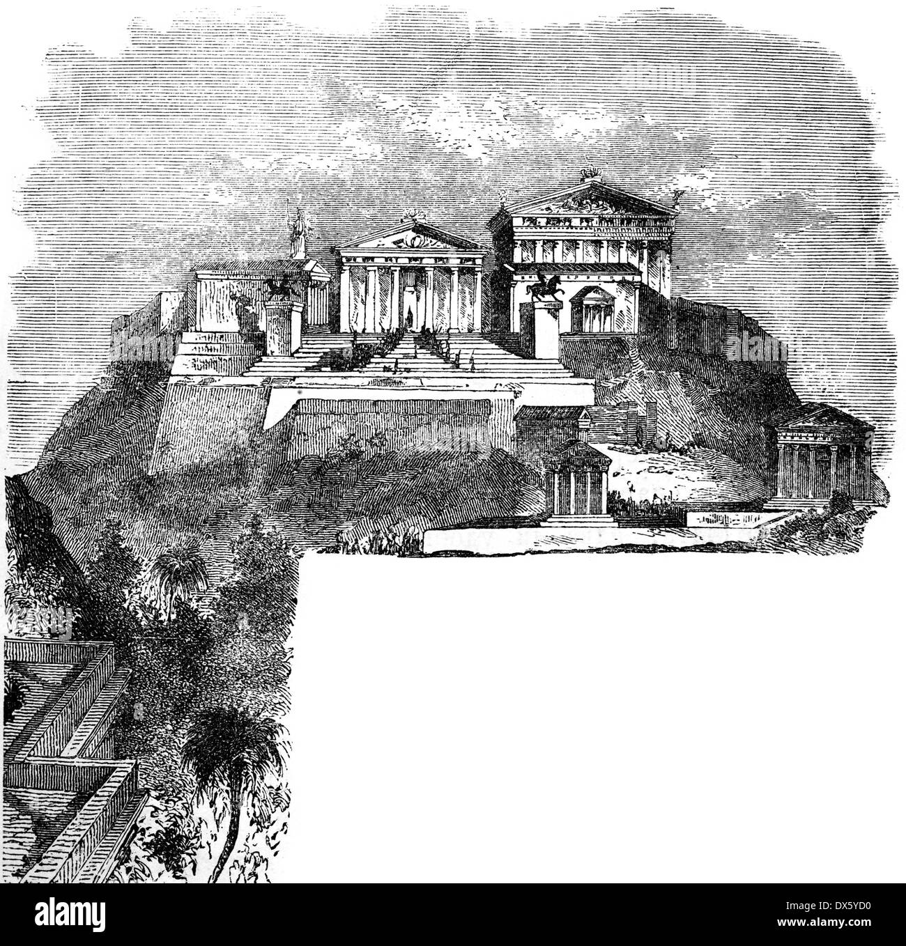 The Acropolis of Athens, temples, Greece, illustration from book dated 1878 Stock Photo