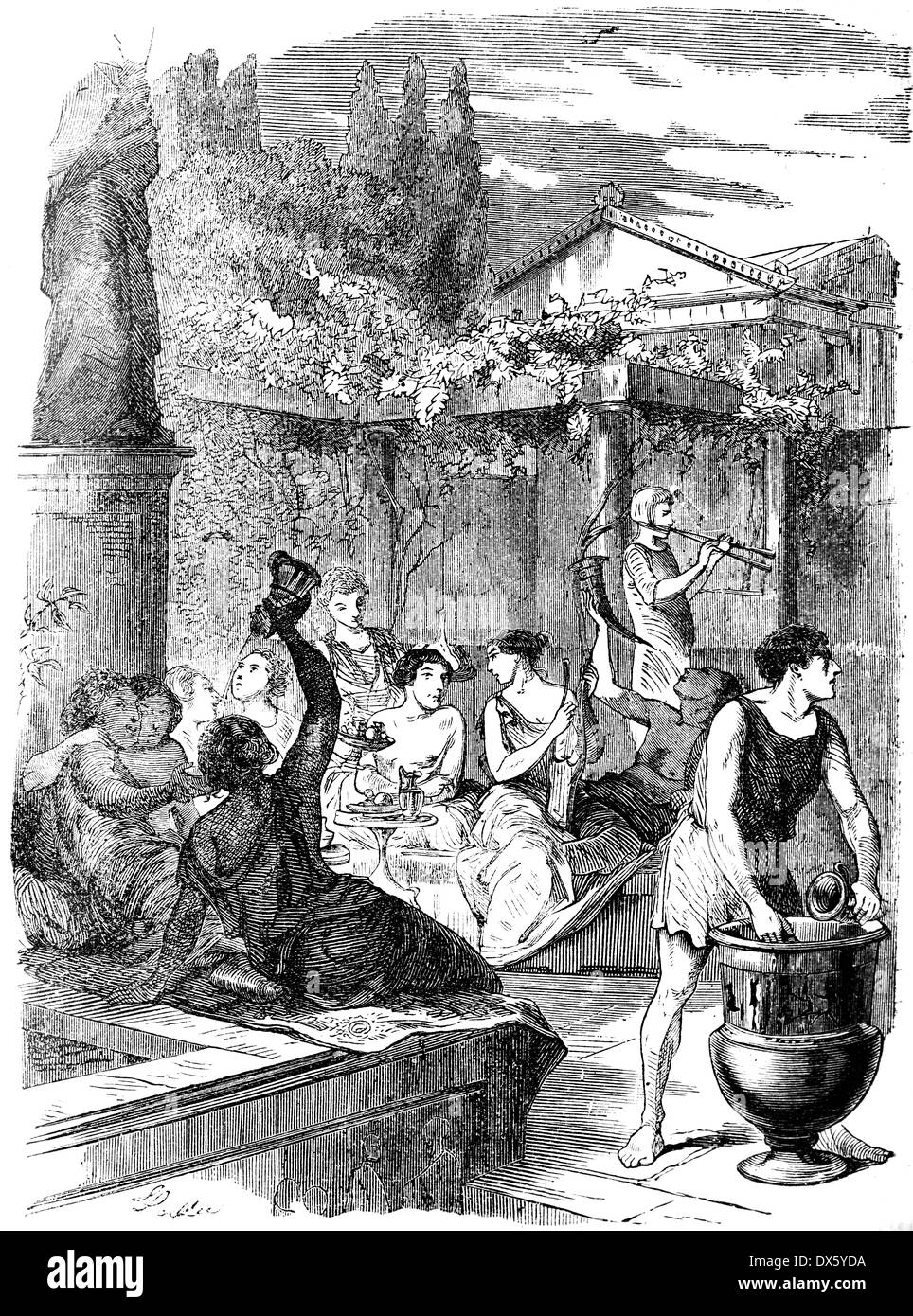 Feast scene, illustration from book dated 1878 Stock Photo