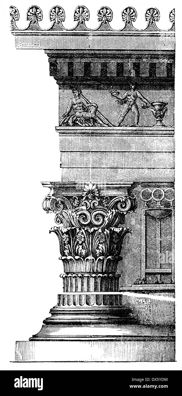 Corinthian order, from Choragic Monument of Lysicrates, Athens, illustration from book dated 1878 Stock Photo