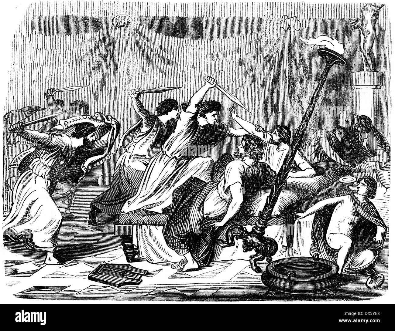 Pelopidas and assassination of tyrant, Thebes, Greece, illustration from book dated 1878 Stock Photo