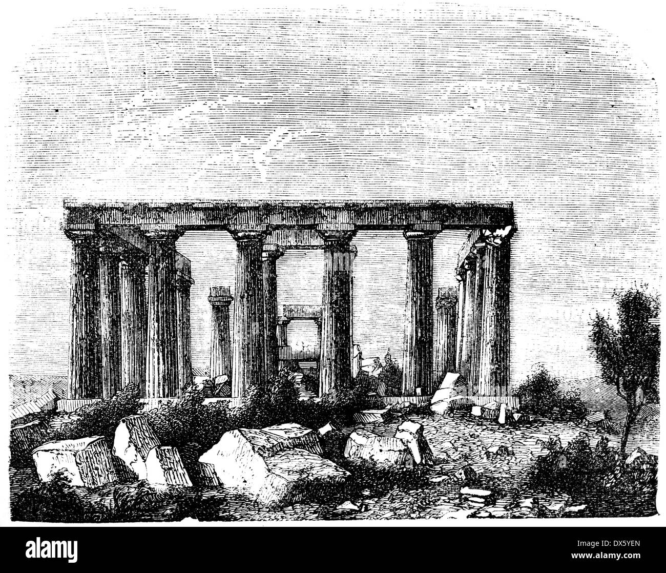Ruins of ancient Greek temple, illustration from book dated 1878 Stock Photo