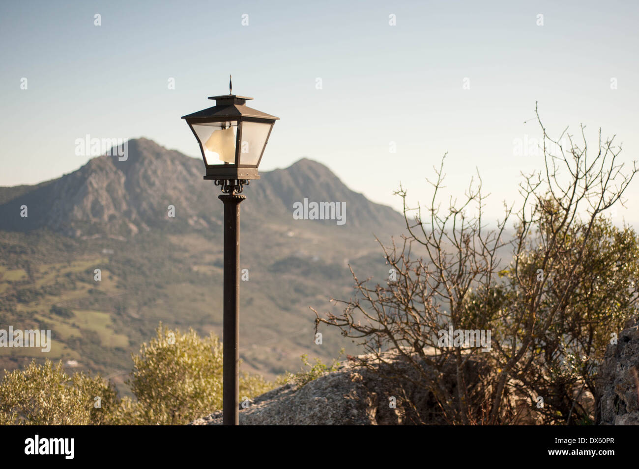 Street lights on a footpath in the hills surrounding Gaucin, Andalusia. Stock Photo