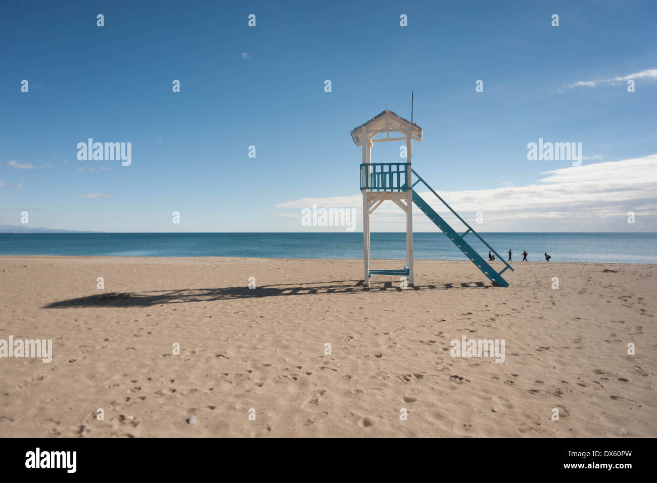 Lifeguard lookout post on the beach at Estepona on Spain's Mediterranean coast. Stock Photo
