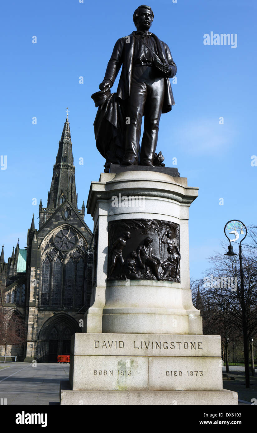 David Livingstone statue of the Scottish missionary in Cathedral Square near Glasgow Cathedral in Scotland Stock Photo