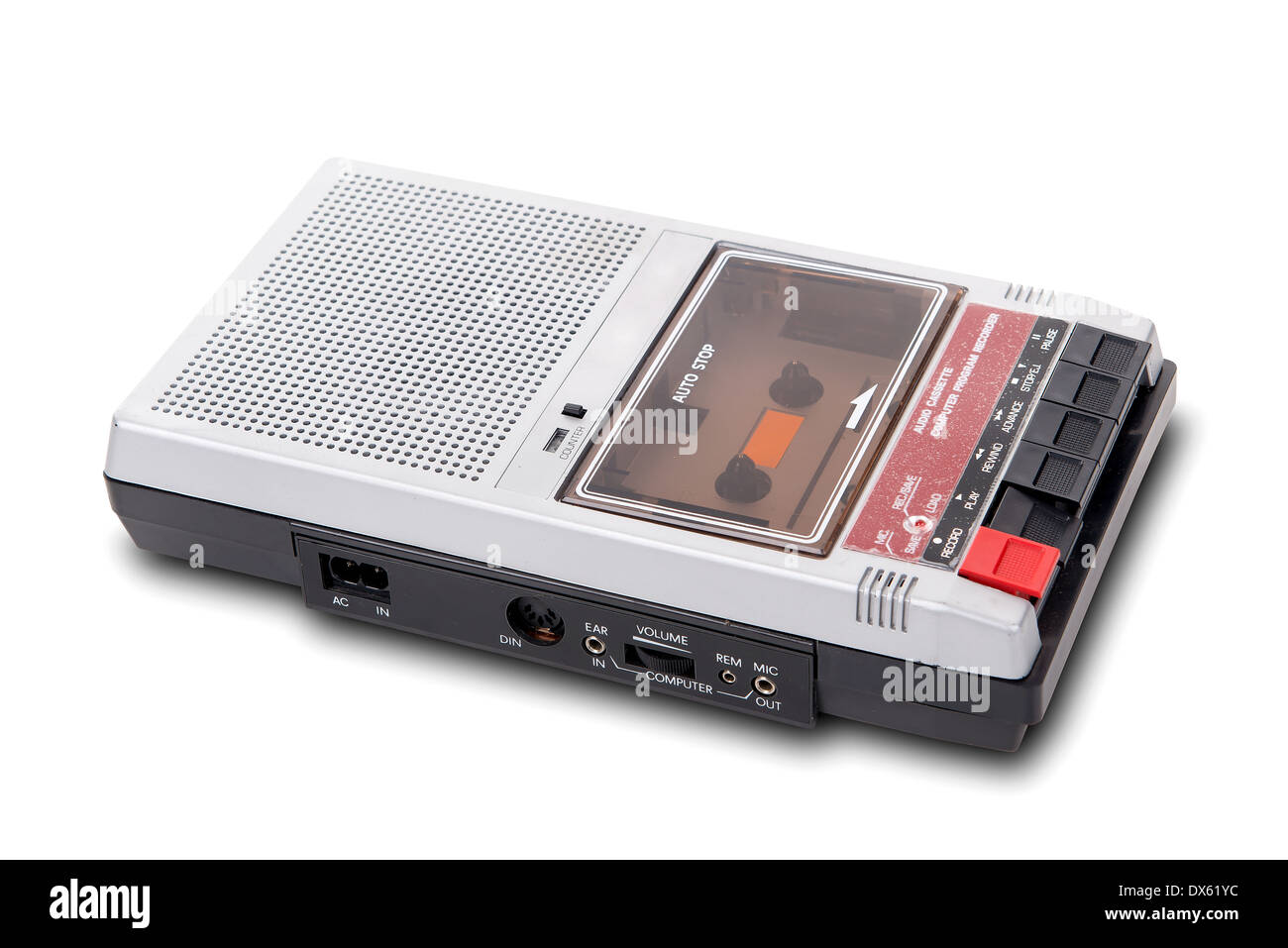 Old Cassette Tape player and recorder on a white background. Stock Photo