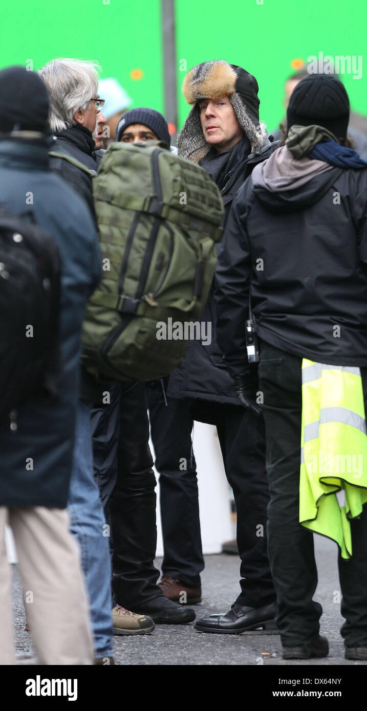 Bruce Willis filming scenes for the new movie 'Red 2' off Hatton Garden