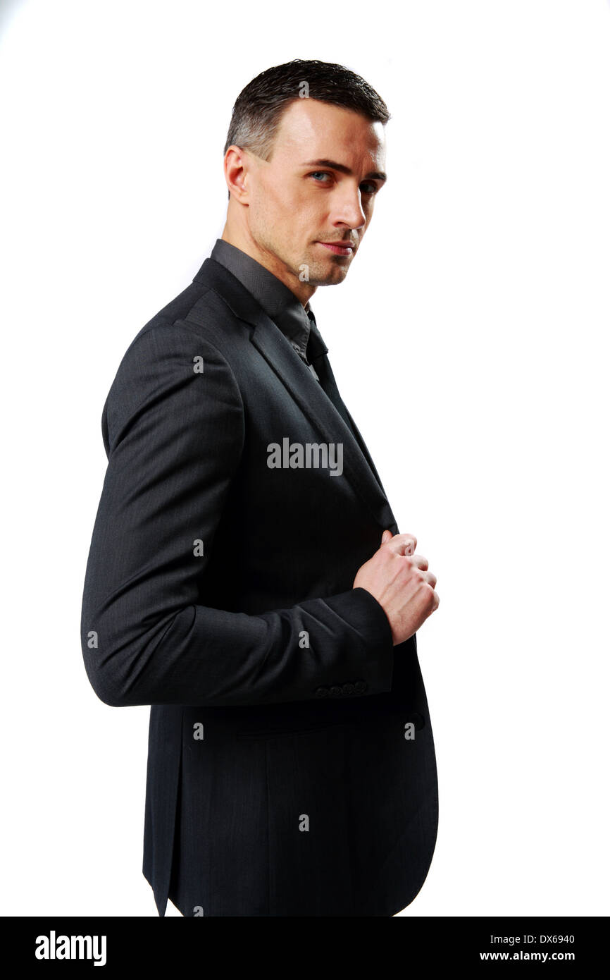 Confident businessman standing isolated on a white background Stock ...
