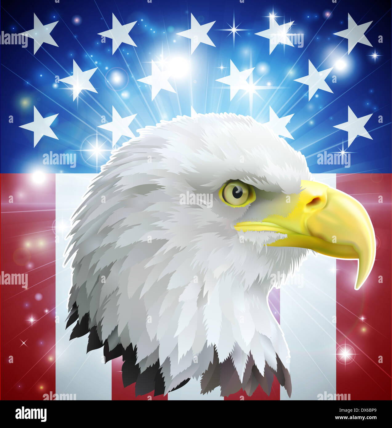 Eagle America love heart concept with and American bald eagle in front of the American flag style banner Stock Photo