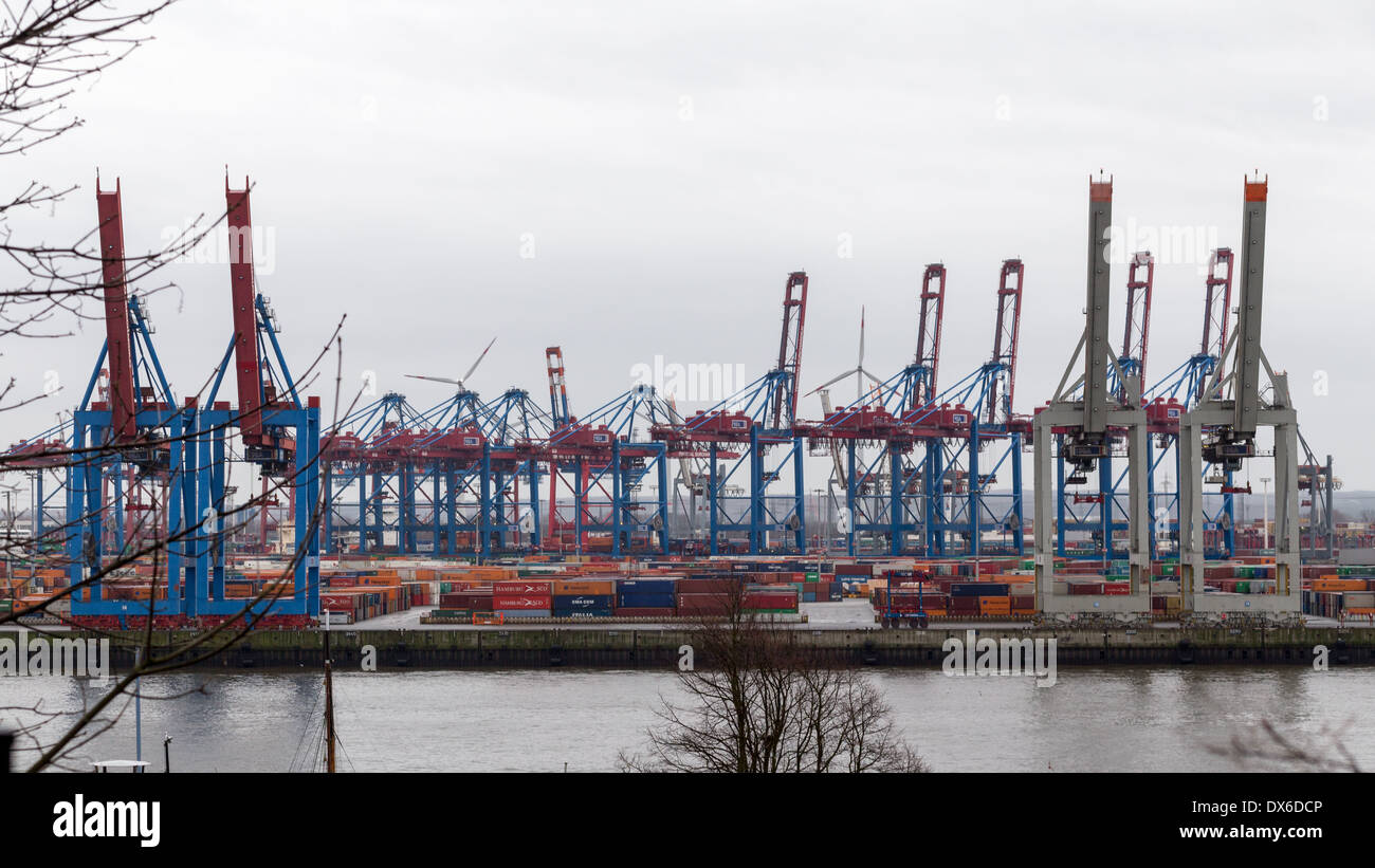View of Burchardkai container terminal, part of the harbor of Hamburg, Germany. Stock Photo