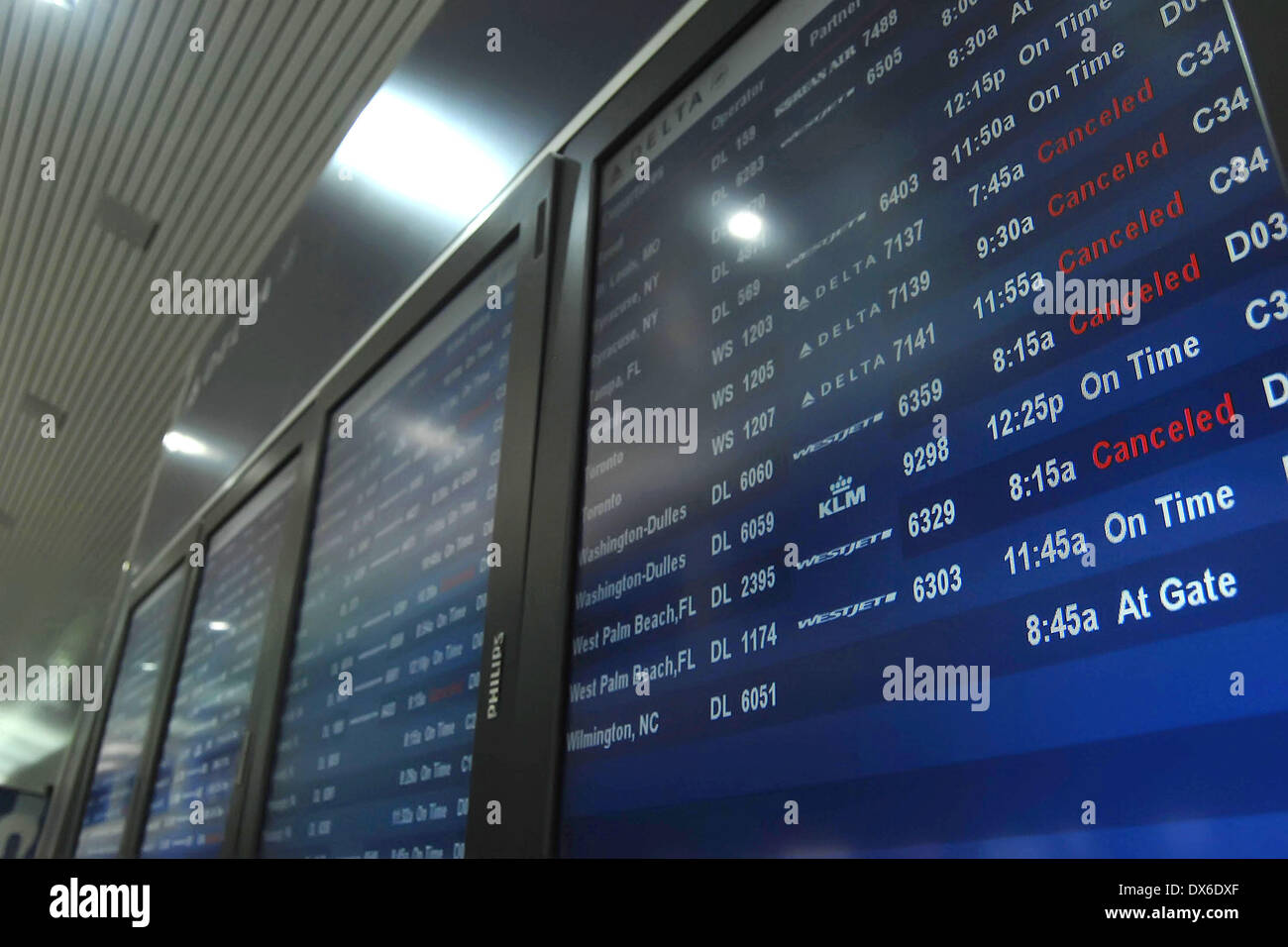 The Delta Airlines departures sign showing only a few flight