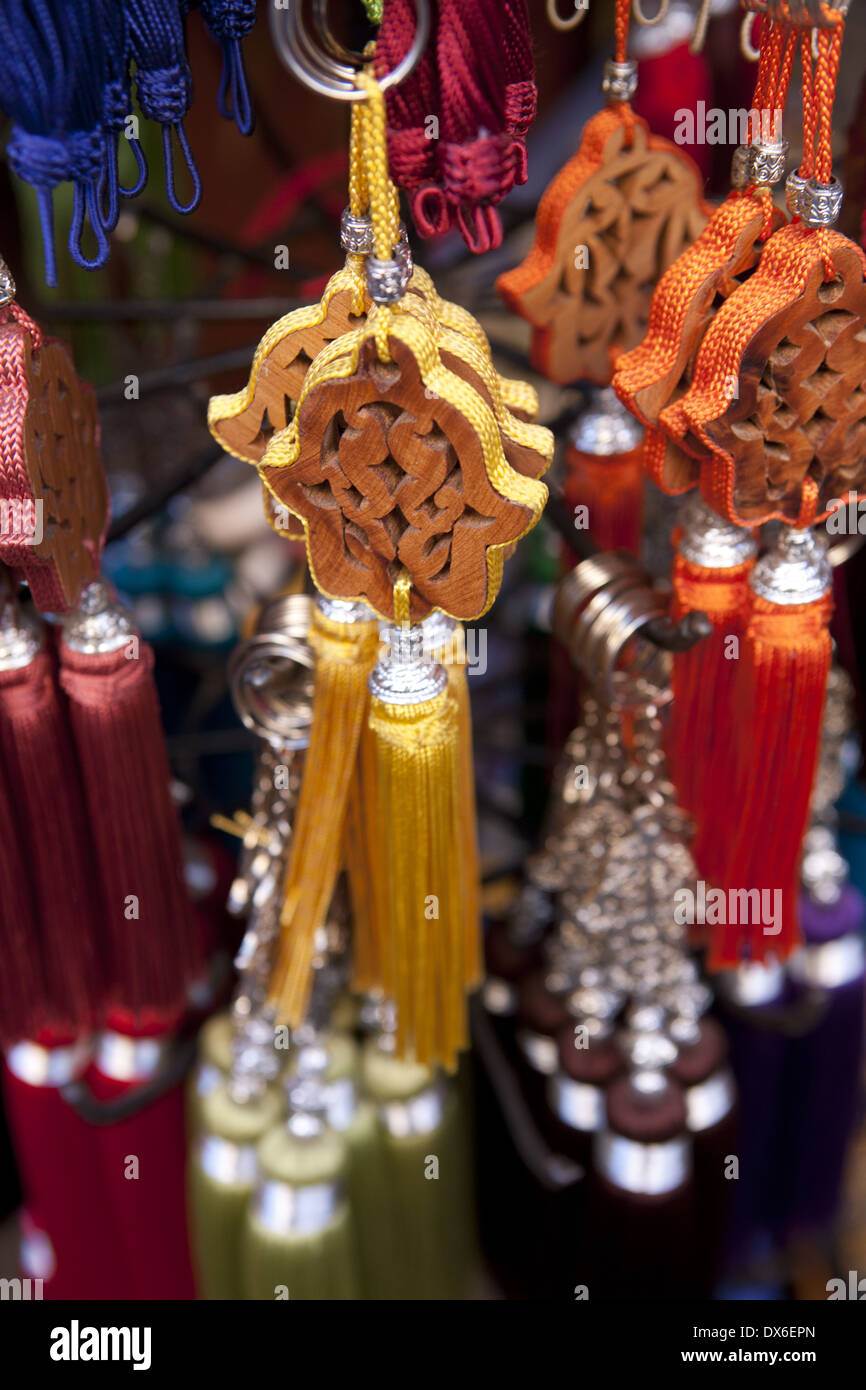 Decorative Tassels on a market stall, Marrakech, Morocco Stock Photo