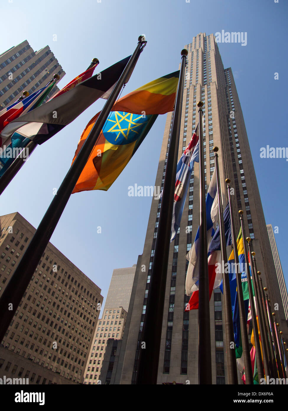 Flags fluttering at the Rockefeller Centre, New York USA 2 Stock Photo