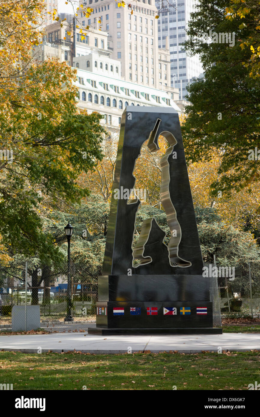 Korean War Veteran's Memorial in Battery Park in Fall, New York Stock Photo